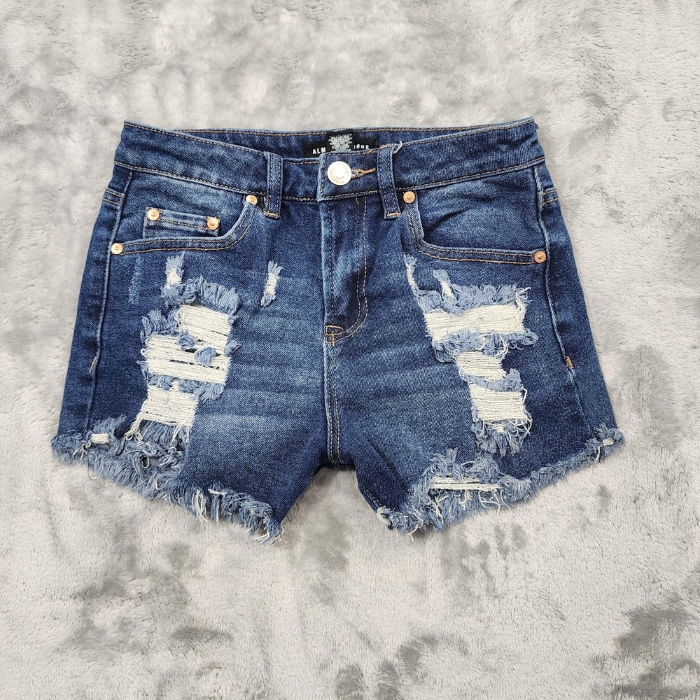 Almost Famous Shorts Womens 0 Blue‎ Distressed Denim Jean Cutoff Frayed Hem